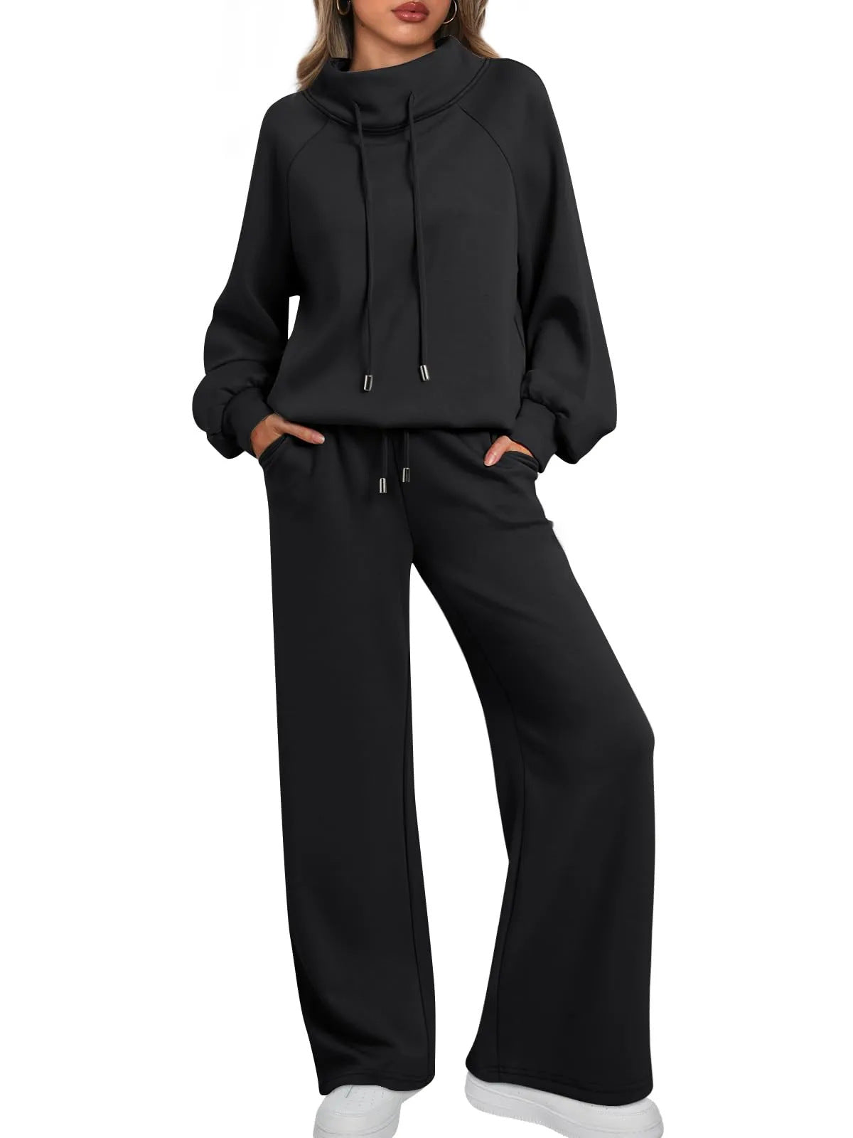 Women's Cotton Holiday Casual Crew Neck Drawstring Sweatshirt Set